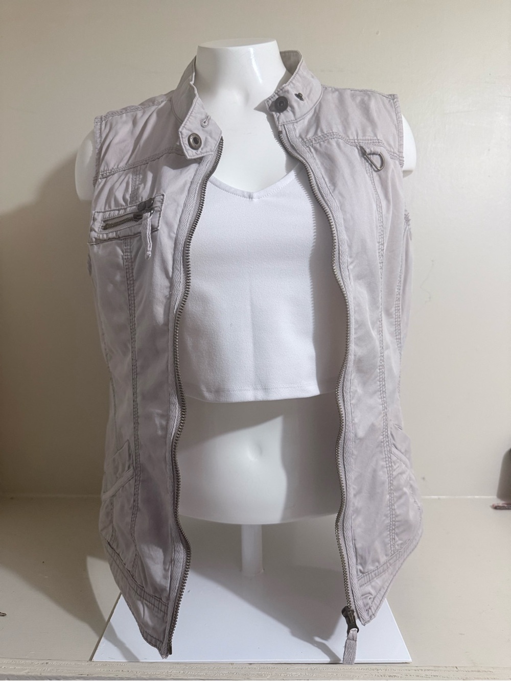 Maurices Light Beige Utility Zip Vest